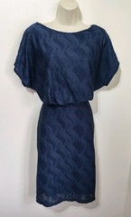 Phase Eight navy blue textured batwing bodycon midi dress 10 smart work