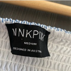 MINKPINK Aries Tiered Midi Dress Size M Blue Stripe Cottagecore Boho