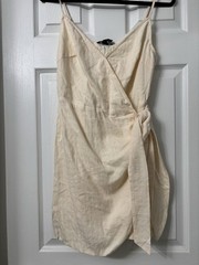 Forever 21 Beige Linen Wrap Mini Dress V-Neck Tie Adjustable Straps Women&rsquo;s M