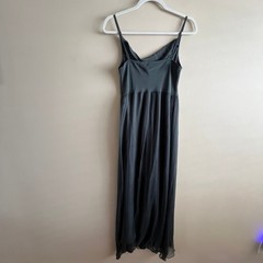 Dressed LA 100% Silk Maxi Slip Dress Size S Dark Charcoal Grey Chiffon Hem