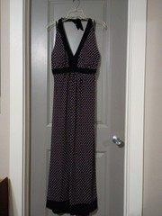 Karen Stevens Maxi Dress Alter Back Purple Black Brown White Polka Dots 10
