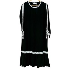 Commense Midi Dress Lightweight Open Sleeve Lace Trim Black Size XS NEW