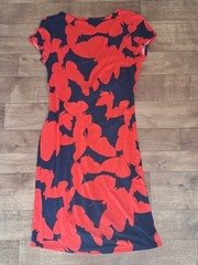 Phase Eight Ruched Red Navy Blue Summer Jersey Stretch Dress UK 16 EU 44 USA 12