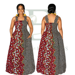 Geometric Print Maxi Dress with Ruffle Straps | One Size (S–XL)
