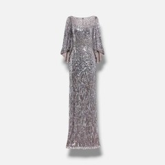 Jenny Packham Women&rsquo;s Silver Sequins Embellished Boatneck Ines Dress Size 8