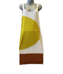 Ladies Lime Green/White/Brown Colourblock Sleeveless Knitted Jumper Dress. UK 12