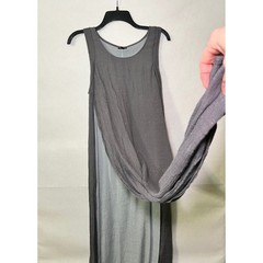 Coco+Carmen Gray/Blue Gauze Lagenlook Whimsigoth Cottage Layered Maxi Dress L/XL