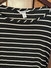 Athleta Comeback Black/White Striped Ruched Scoop Neck Sleeveless Midi Dress M