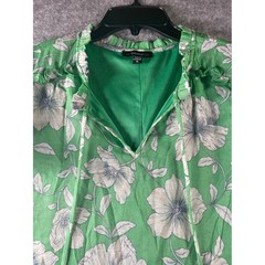 Cocomo Green Floral Mini Dress XL Cap Sleeve Ruffle Neck Tie Front Lined Boho