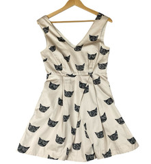 Anthropologie Leah Reena Goren Feline Karma Cat Print Dress US 2 Cotton Whimsey