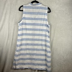 Hatley Linen Striped Shift Dress L Embroidered Sleeveless Pockets Beachy Resort