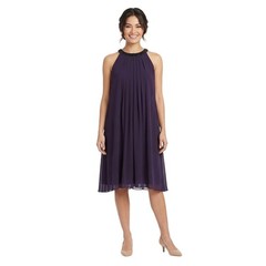 SLNY Purple Chiffon Pleated Beaded Halter Neck Cocktail Dress Size 12 NWT Flaw