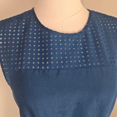 J.Crew Blue Sleeveless Fit & Flare Dress Cotton Silk Perforated Hem Size 4 READ