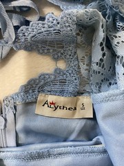Alythea Light Blue Lace Dress Fit Flare Mini Lace Up Back Cottagecore Women’s S