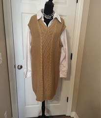 Cato Preppy brown Cardigan Cable Knit sweater dress Size XL School Chic Costume