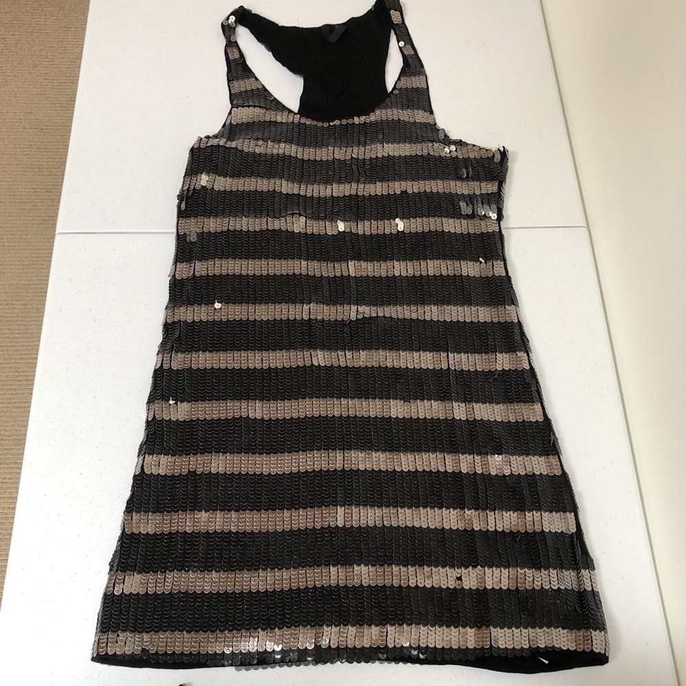Women&rsquo;s Joe&rsquo;s Jeans Black Silver Sequin Striped Dress M Racerback READ