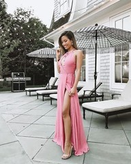 PRIVACY PLEASE Pink True Wrap Halter Tie Neck Hi-Slit Maxi Dress S 4/6 Nordstrom