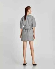 Zara Basic Collection Short Dolman Sleeve Mini Dress Gray Glen Plaid Belted Sz M