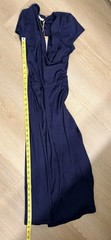OGL Stretch Cotton Surplice Wrap Dress Size Small Navy Midi Viscose