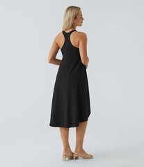 Halara Breezeful Racerback Side Pocket High Low Flowy Midi Dress Medium NWT