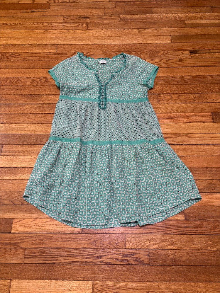 Wrap London Womens Shirt Shift Dress Size 10 Beige Green Cotton Eyelet Fringe