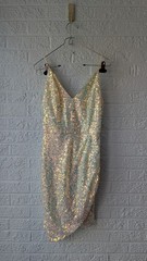 Bachelorette party Crystal Doll Size 11 White high low sequin side slit knee