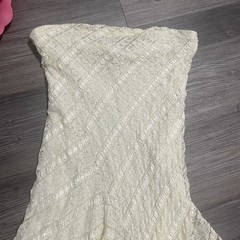 ALEXIA ADMOR Sz L Ivory Lace Overlay Strapless Asymmetrical Sharkbite Hem Fairy