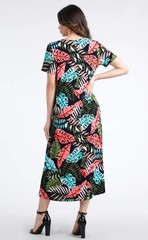 JOSTAR LONG DRESS Poly Spandex Slinky Knit TRAVEL OLIVE FLORAL S M L XL 2X 3X