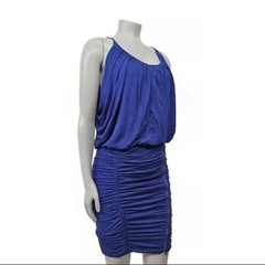 BCBG Blue Depth “DORIS” Draped Dress. Zip Slit, Sleeveless, Jersey SMALL EUC
