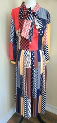 Unique colorful graphic GRANNY CHIC/CHURCH CHIC/GEEK pleated midi dress US L new