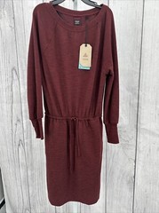 Prana Sunrise Dress Raglan Sleeve Drawstring Waist Maroon S Small AE9