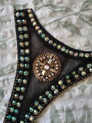 Dave & Johnny Black Beaded Halter Prom Evening Gown Train Built-In Cups Size S