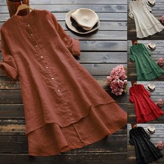 Plus Size Women Cotton Linen Baggy T-Shirt Dress Ladies Casual Tunic Tops Blouse