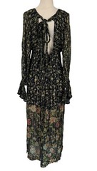 Free People Rococo Sand Hana Printed Kaftan Maxi Dress MD Metallic Floral Print