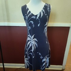 Tommy Bahama SizeXS Blue Palm Linen Midi Dress Sleeveless V neck Stretch Coastal