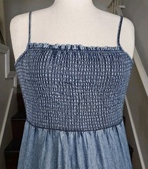 Z Supply Balos Washed Chambray Midi Dress L Smocked Spaghetti Strap Cottage NWT
