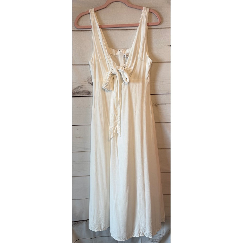 Petal + Pup White Tie Front Midi Dress Sleeveless Smocked Back Womens Size M