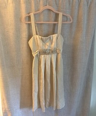 BCBGMAXAZRIA Gold Charmeuse Woven Fit & Flare Sweetheart Beaded Dress 6