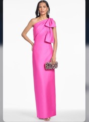 Sachin & Babi Fuchsia Pink Bonnie Bow One-Shoulder Satin Gown Size 8 $895
