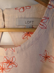 LOFT Womens M Linen Blend Shift Dress Pink Coral Hawaiian Floral Pockets