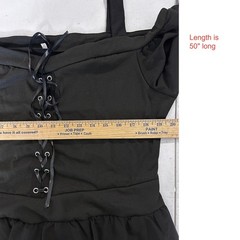 Black Lace Up Goth Midi Dress Sheer Bell Sleeve 3XL Ren Fair Cosplay Gothic