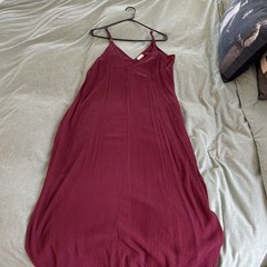 Lovestitch Burgundy Solid V-Neck Spaghetti Strap Maxi Slip Dress S/M