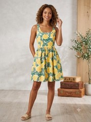 Cottagecore Yellow Rose Floral Sun Dress Fairycore Boho A Line Mini Dress XL