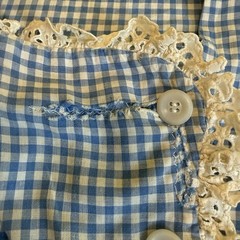 True VTG 30&rsquo;s 40&rsquo;s Blue White Gingham & Lace Farm Prairie Dress Pockets Sz S/XS