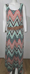 Cute J for Justify Size 2X Sleeveless Maxi Dress Beige Chevron Print Belted