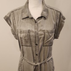 C.A.S.L.O.N Gray Tencel Lyocell Denim Shirt Dress Button Belted Pockets M Knee