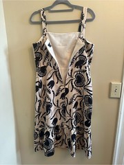 Ann Taylor Beige and Black Floral A-Line Dress with Ruffle at Bottom Size 8