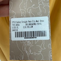 MESHKI SYDNEY STRAIGHT NECK SLIP MAXI DRESS YELLOW NWT XL SATIN WEDDING COCKTAIL