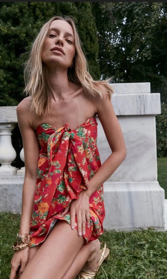 Caroline Constas Kaia Floral Strapless Mini Dress Women’s Small Bow BB