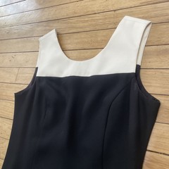 Vintage Datiani Open Back Midi Dress Button Pencil Sz 6 Black Cream Money Rare